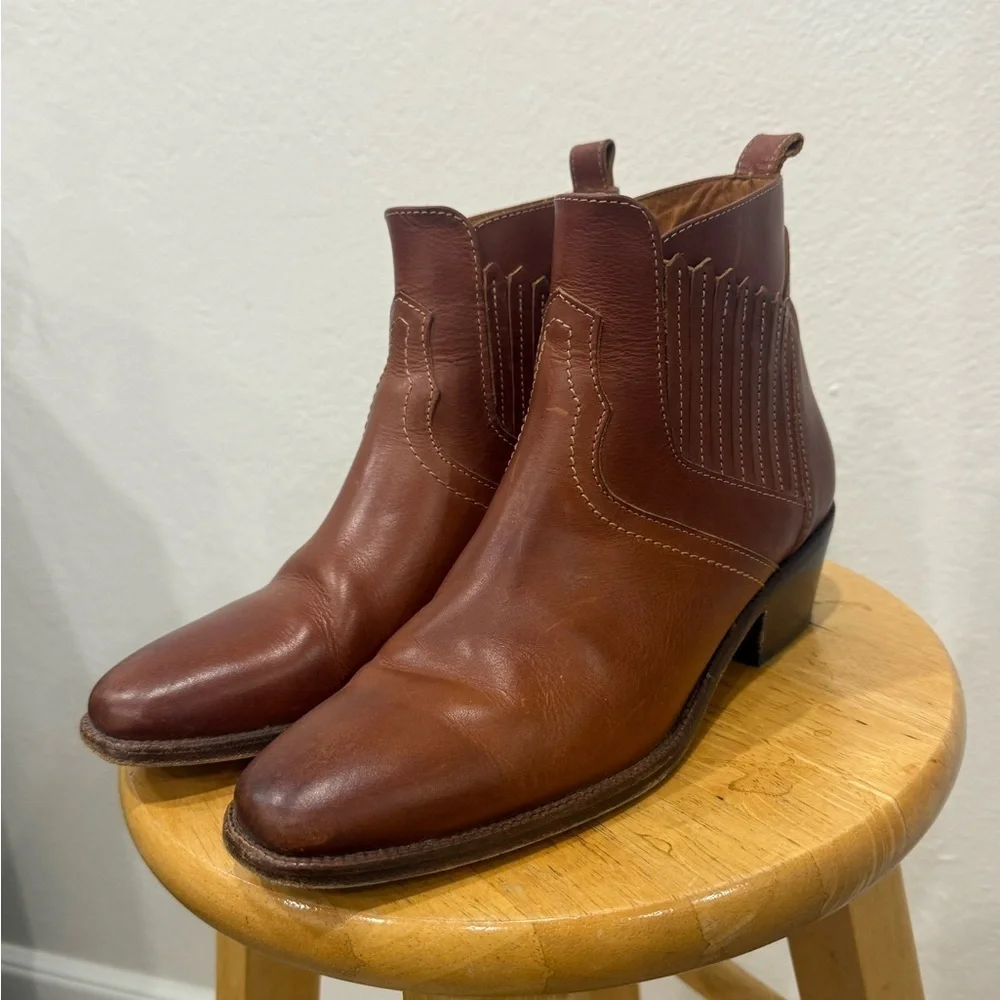 Vanessa Bruno Santiag Cognac Leather Western Ankle Boots – EU 37, US 6.5/7